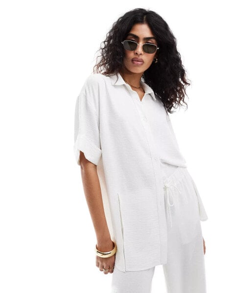 The Frolic vanora relaxed split detail beach shirt co-ord in white