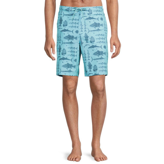 George Board Shorts Men's Blue Stretch Fish Print Drawstring Casual Wear M 32-34