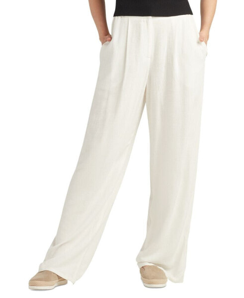 Juniors' Solid Paper-Bag-Fit Long Mid-Rise Pants