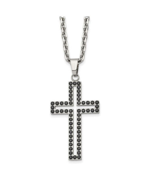 Chisel polished Black CZ Cutout Cross Pendant Cable Chain Necklace