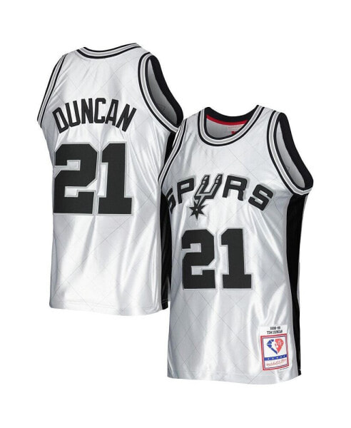 Men's Tim Duncan Platinum San Antonio Spurs 1998-99 Hardwood Classics 75th Anniversary Swingman Jersey