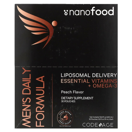 Витаминно-минеральный комплекс CodeAge Nanofood для мужчин, Liposomal Delivery, с эссенциальными витаминами и Омега-3, персик, 30 пакетов, 15 мл каждый