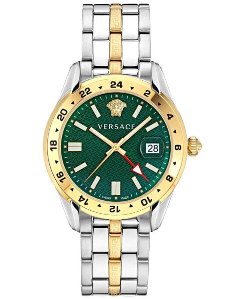 Men's Swiss Greca Time GMT Two-Tone Stainless Steel Bracelet Watch 41mm