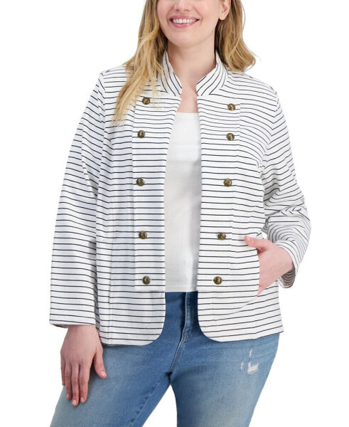 Plus Size Military Band Jacket