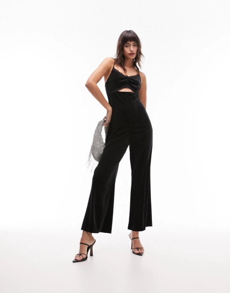 Topshop velvet lace jumpsuit in black