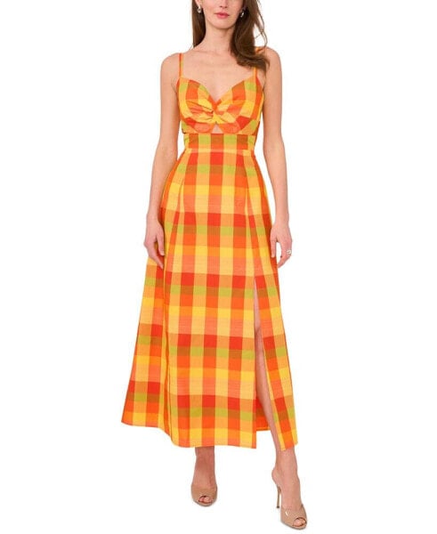 Women's Plaid Twist-Front Maxi Dress