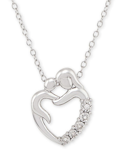 Diamond Accent Mother & Child 18" Pendant Necklace in Sterling Silver