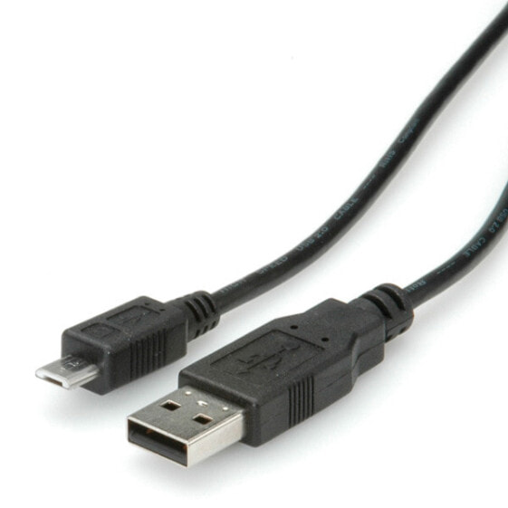 ROLINE USB 2.0 Cable, A - Micro B, M/M 0.8 m, 0.8 m, USB A, Micro-USB B, USB 2.0, Male/Male, Black