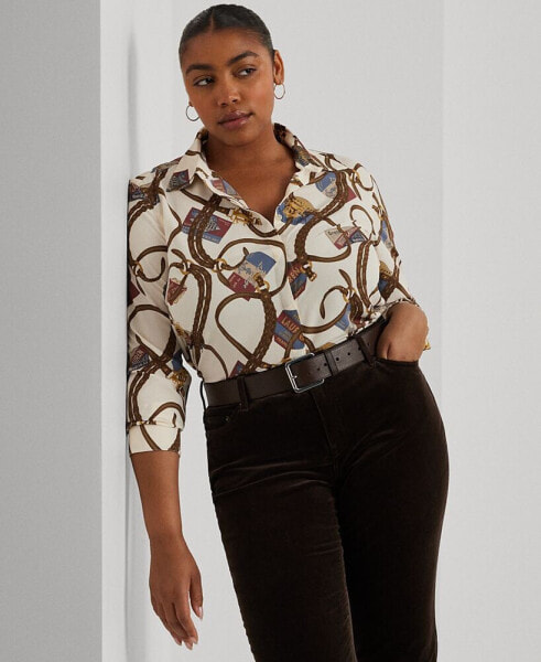 Plus Size Printed Long-Sleeve Shirt