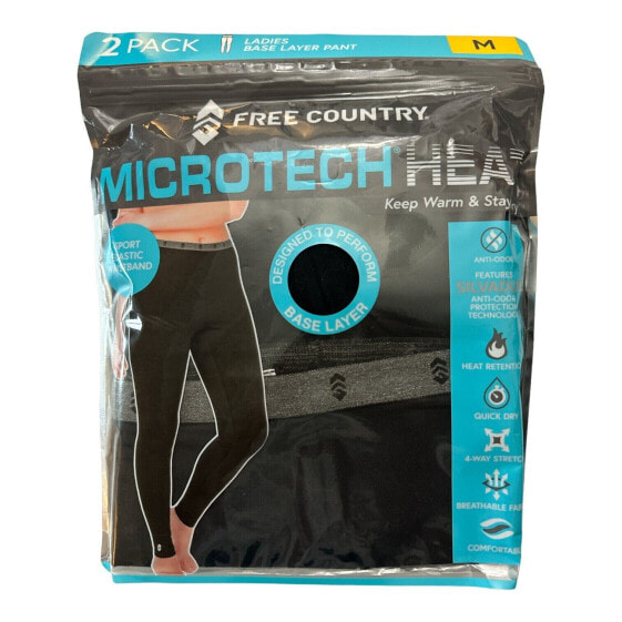 Free Country Women's 2-Pack MicroTech Heat Retention Base Layer Pant (Black, M)