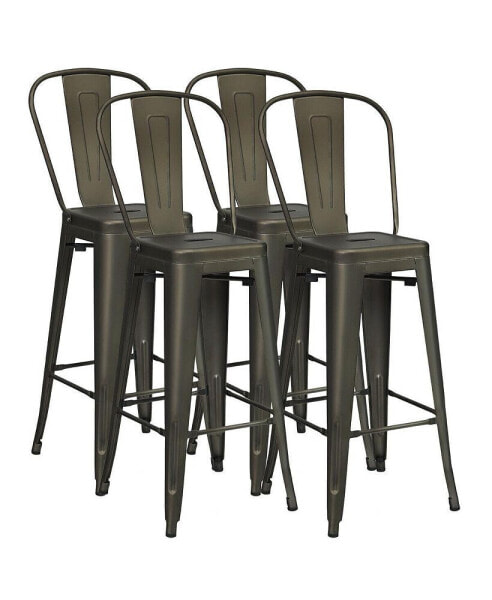 Set of 4 High Back Metal Stool 30'' Seat Bar Height