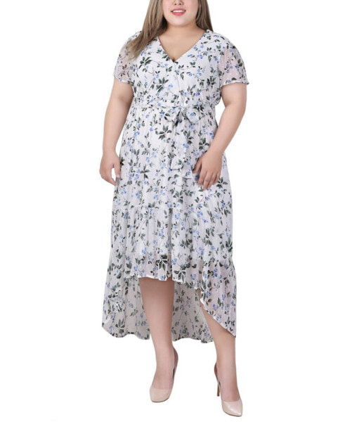 Plus Size Short Sleeve Handkerchief Hem Chiffon Dress