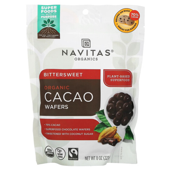 Navitas Organics, органические вафли из какао, горько-сладкий вкус, 227 г (8 унций)