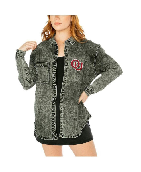 Куртка свитшот Gameday Couture женская Серый Оклахома Sooners Multi-Hit Tri-Blend Oversized Button-Up Denim