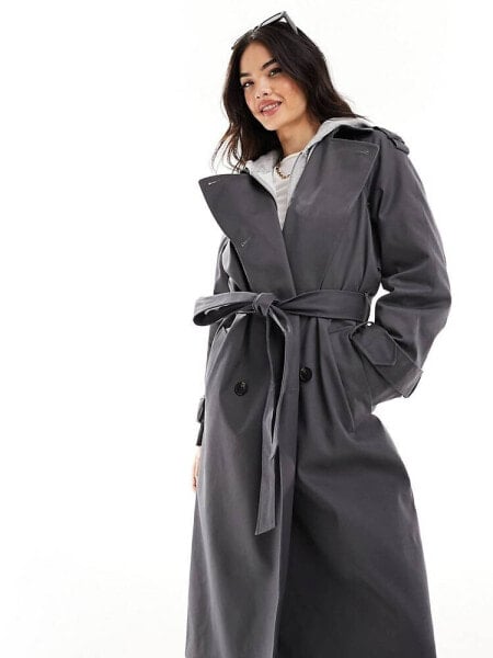 ASOS DESIGN longline trench coat in charcoal