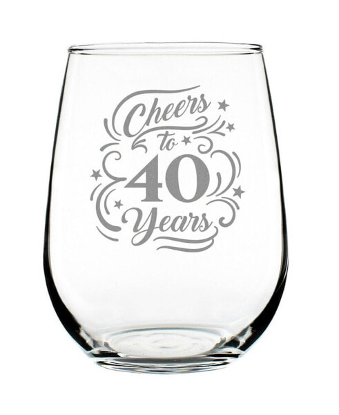 Cheers to 40 Years 40th Anniversary Gifts Stem Less Wine Glass, 17 oz