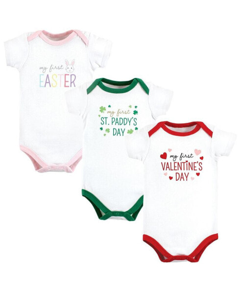 Unisex Baby Cotton Bodysuits, Girl First Valentine Easter, 3-Pack
