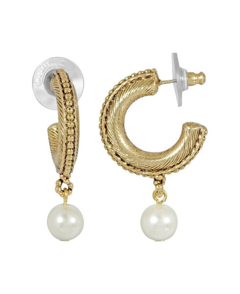 Women's 14K Gold-tone Imitation Pearl Drop Hoop Earrings