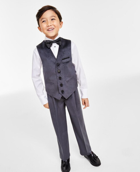 Toddler Boys Dress Shirt, Vest, Pants and Bow-Tie, 4 Piece Set