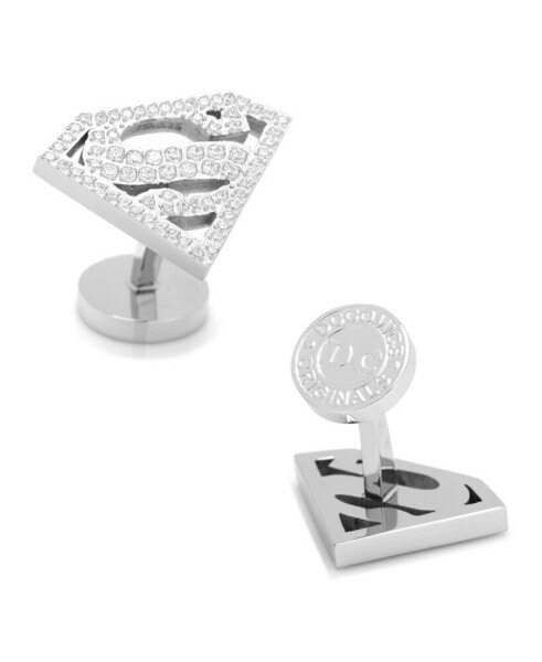 Stainless Steel White Pave Crystal Superman Cufflinks