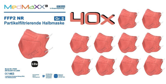 40x MedMaXX FFP2 NR Maske Größe S, auch für Kinder geeignet, CORAL