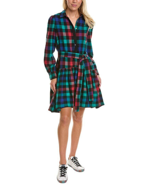 Pearl By Lela Rose Plaid Flannel Shirtdress Women's Green Xs