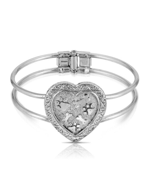 Pewter Heart Paws and Bones Cuff Bracelet