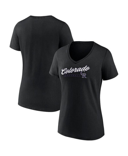Women's Black Colorado Rockies One and Only V-Neck T-shirt