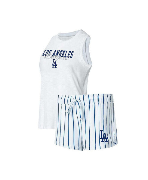 Women's White Los Angeles Dodgers Reel Pinstripe Tank Top and Shorts Sleep Set