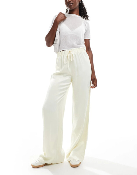 ASOS DESIGN satin wide leg trouser in lemon