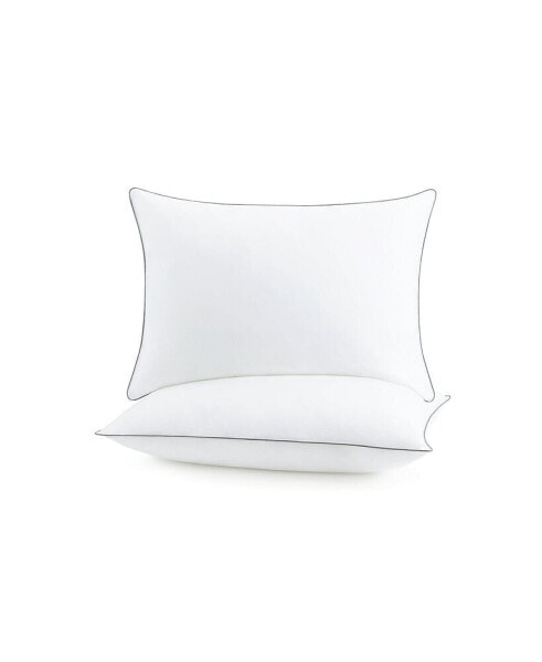 Host & Home Hypoallergenic Pillows (2 Pack) - White with Silver Piping, Cotton with Poly Fill - King 20x36 in.