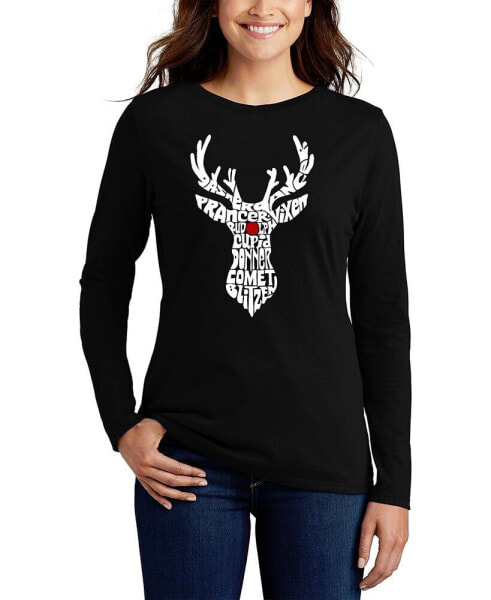 Women's Santa's Reindeer Word Art Long Sleeve T-shirt