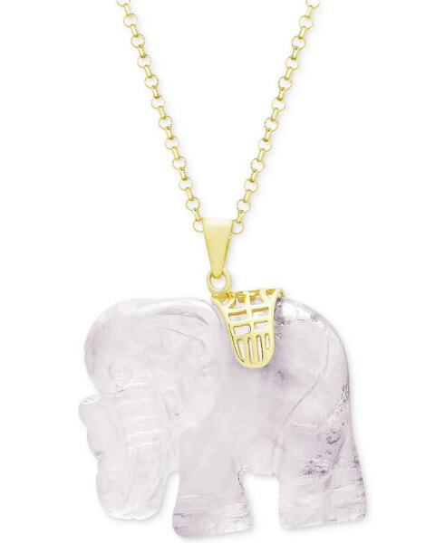 Rose Quartz (27mm) Elephant 18" Pendant Necklace in 18k Gold-Plated Sterling Silver