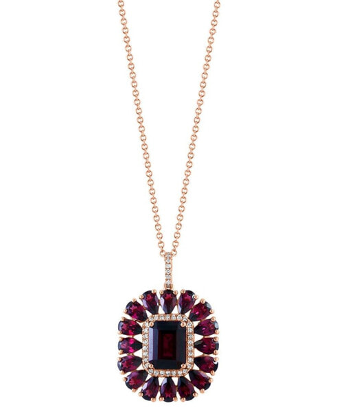 EFFY Collection eFFY® Rhodolite (7-1/5 ct. t.w.) & Diamond (1/6 ct. t.w.) Halo 18" Pendant Necklace in 14k Rose Gold