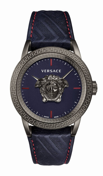 Versace Palazzo Empire Herrenuhr Blau Leder Grau Stahlgehäuse 43mm VERD00118