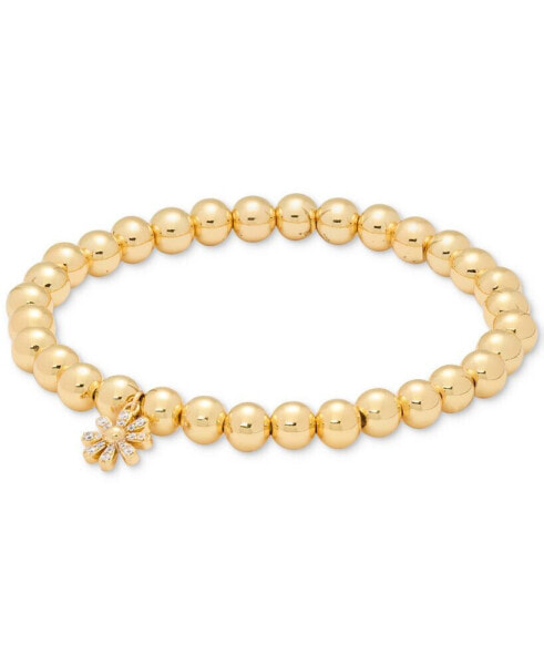 Gold-Tone Pavé Flower Beaded Stretch Bracelet