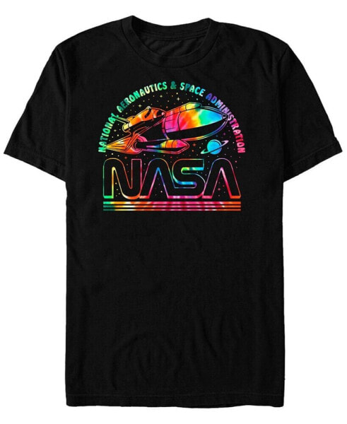 NASA Men's Rainbow Tie Dye Rocket Logo Short Sleeve T- shirt