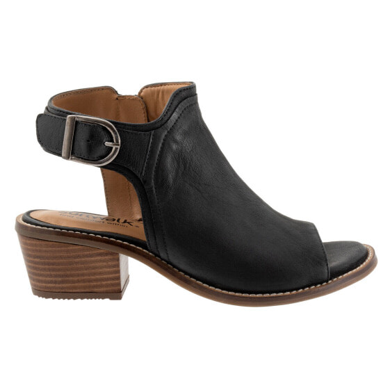 Softwalk Novara S2314-004 Womens Black Wide Leather Heeled Sandals Boots 6.5