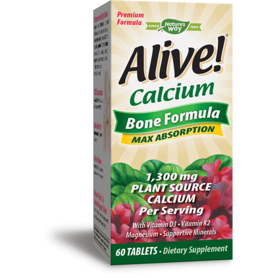 Natures Way Alive! Calcium Bone Formula Комплекс с кальцием растительного происхождения, витаминами D3 и K2 и магнием 60 таблеток