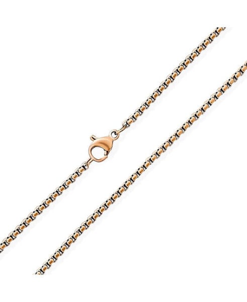 Rose Gold Plated Stainless Steel Venetian Box Link Chain Necklace - Strong Simple Basic For Women 16 Inch 2mm