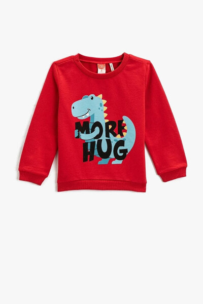 Erkek Bebek Uzun Kollu Bisiklet Yaka Dinozor Baskılı Sweatshirt 3smb10040tk