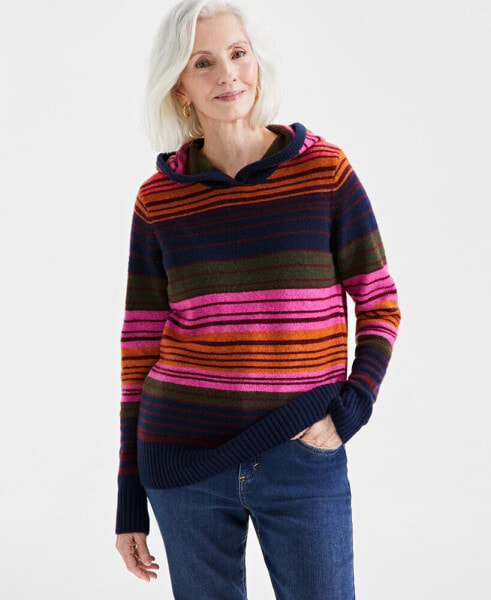 Women's Luxe Soft Striped Hooded Sweater, Created for Macy's