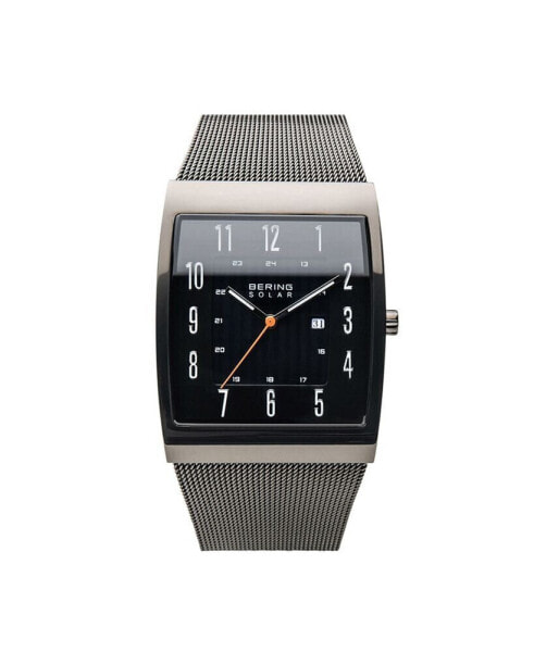 Men's, Slim Solar Stainless Steel Tank Case Mesh Watch