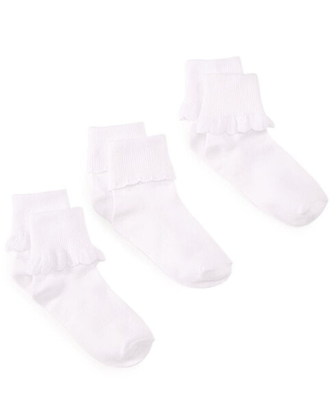3-Pack Scalloped Socks, Little Girls & Big Girls