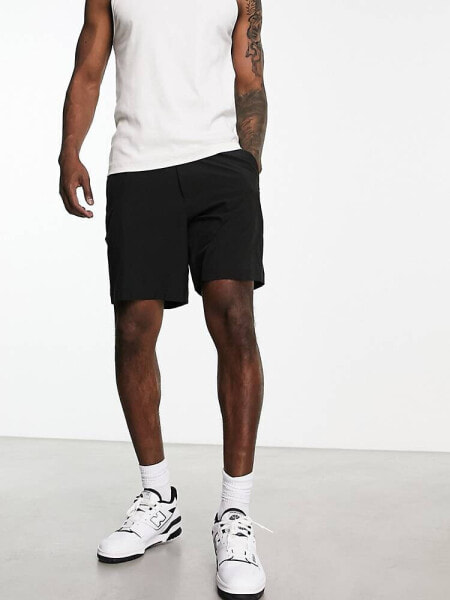 Hollister 7inch flat front chino shorts in black