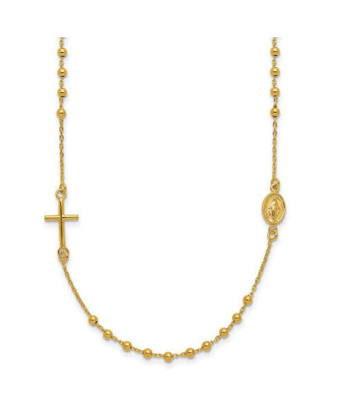 Diamond2Deal 14k Yellow Gold Polished Cross Rosary Pendant Necklace 16"