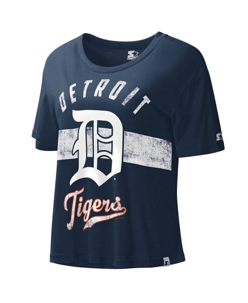 Women's Navy Distressed Detroit Tigers Cooperstown Collection Record Setter Crop Top
