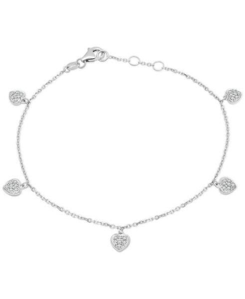 Diamond Pavé Dangle Heart Link Bracelet (1/6 ct. t.w.) in 14k White Gold, Created for Macy's