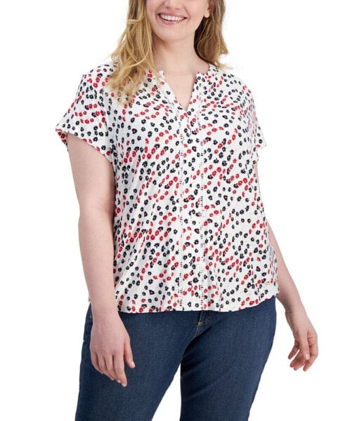 Plus Size Ditsy Floral Cap-Sleeve Top