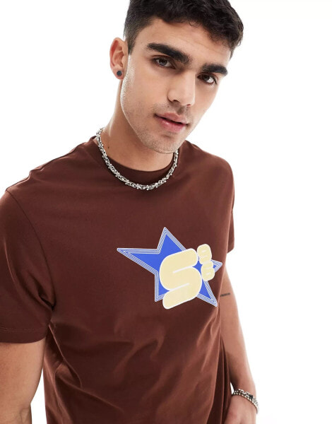 ASOS DESIGN boxy t-shirt in brown with star chest print